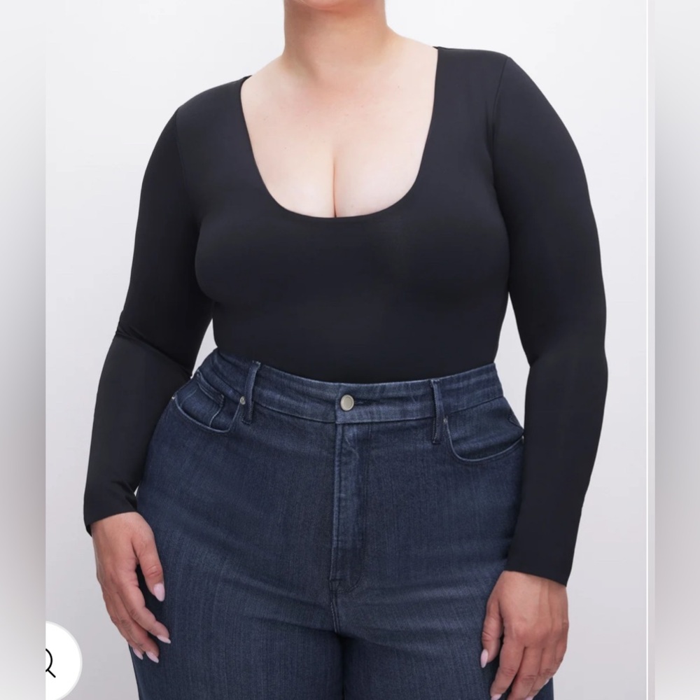Good American Scuba Scoop Neck Snap Bodysuit Long Sleeve Black Womens size 4XL